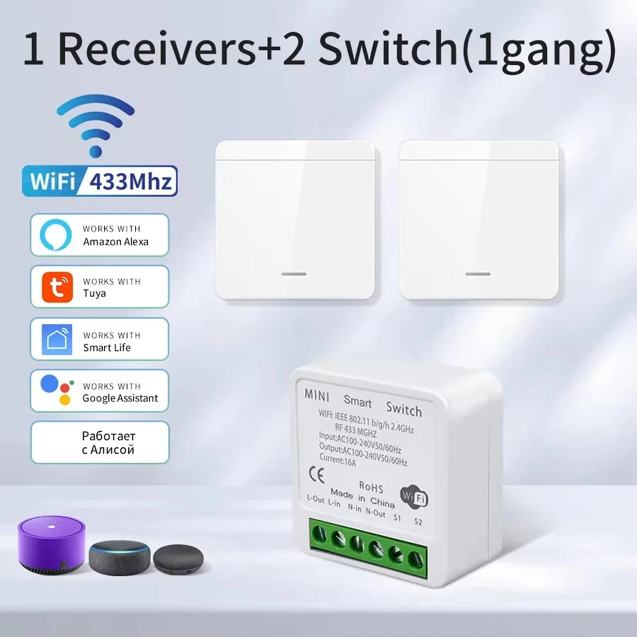 Tuya Wifi Smart Light Switch Smart Home Wireless RF 433Mhz Push Button Wall Switch via Alexa Google Home Alice Smart Life App