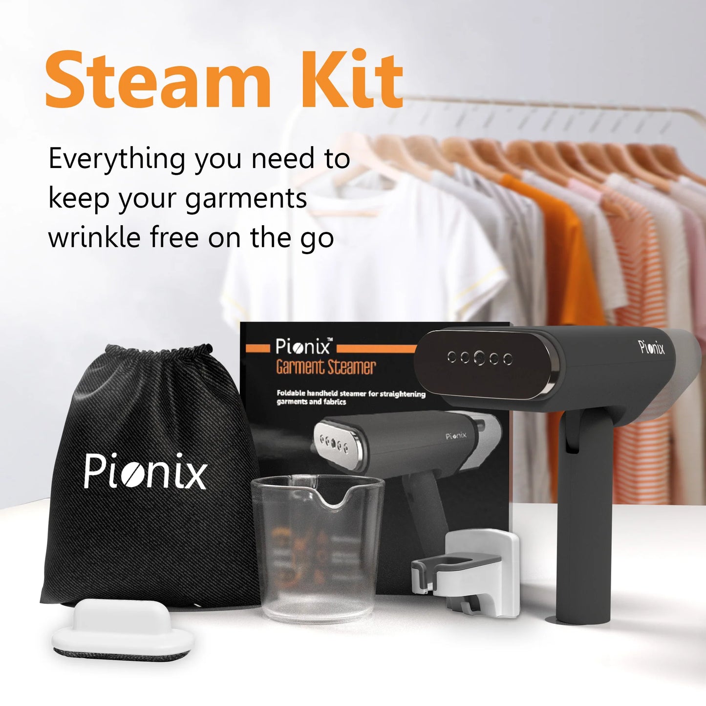 Handheld Garment Steamer - Foldable Handheld Steamer Clothes, 2-In-1 Horizontal & Vertical Fabric Steamer, Portable Hand Held Steamers for Clothes, 1000W Steam Press for Home & Travel - Black