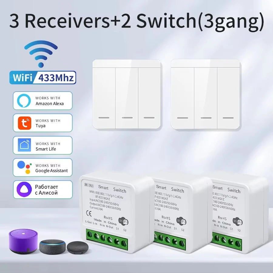 Tuya Wifi Smart Light Switch Smart Home Wireless RF 433Mhz Push Button Wall Switch via Alexa Google Home Alice Smart Life App