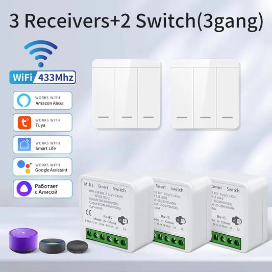 Tuya Wifi Smart Light Switch Smart Home Wireless RF 433Mhz Push Button Wall Switch via Alexa Google Home Alice Smart Life App