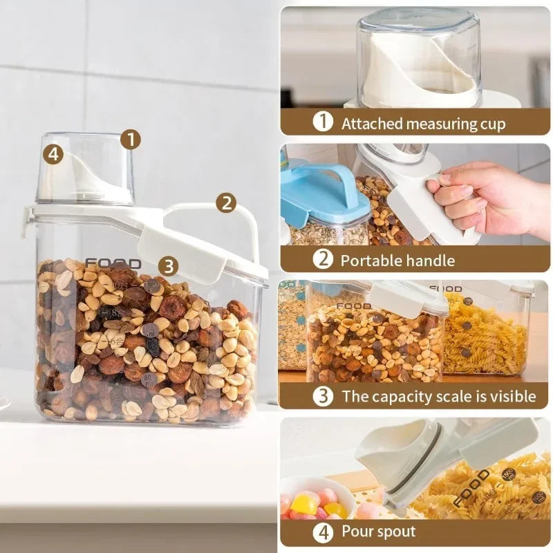 Cereal Containers Storage, 51Fl.Oz/1.5L Compact Crystal Clear Dry Food Storage Containers with Pouring Spout Measuring Cup