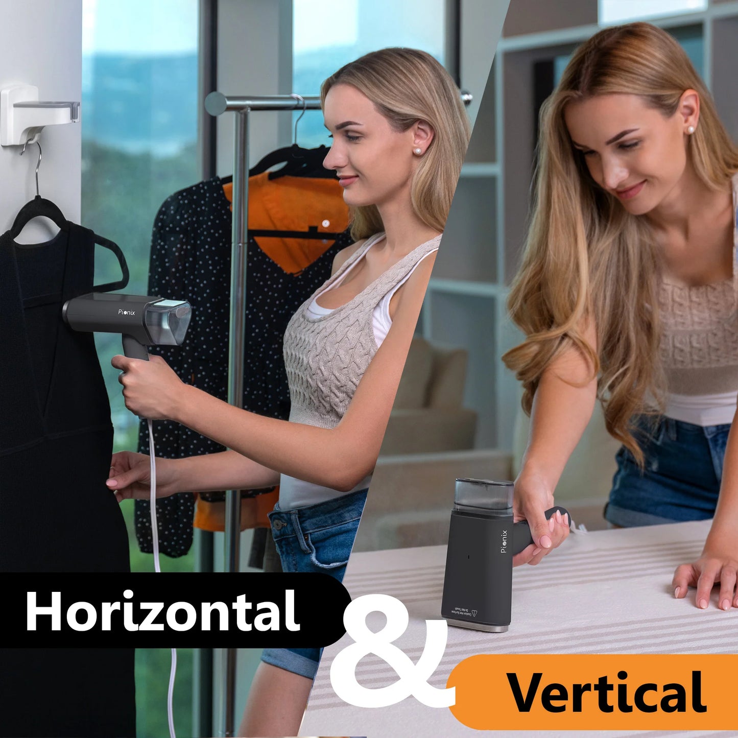 Handheld Garment Steamer - Foldable Handheld Steamer Clothes, 2-In-1 Horizontal & Vertical Fabric Steamer, Portable Hand Held Steamers for Clothes, 1000W Steam Press for Home & Travel - Black