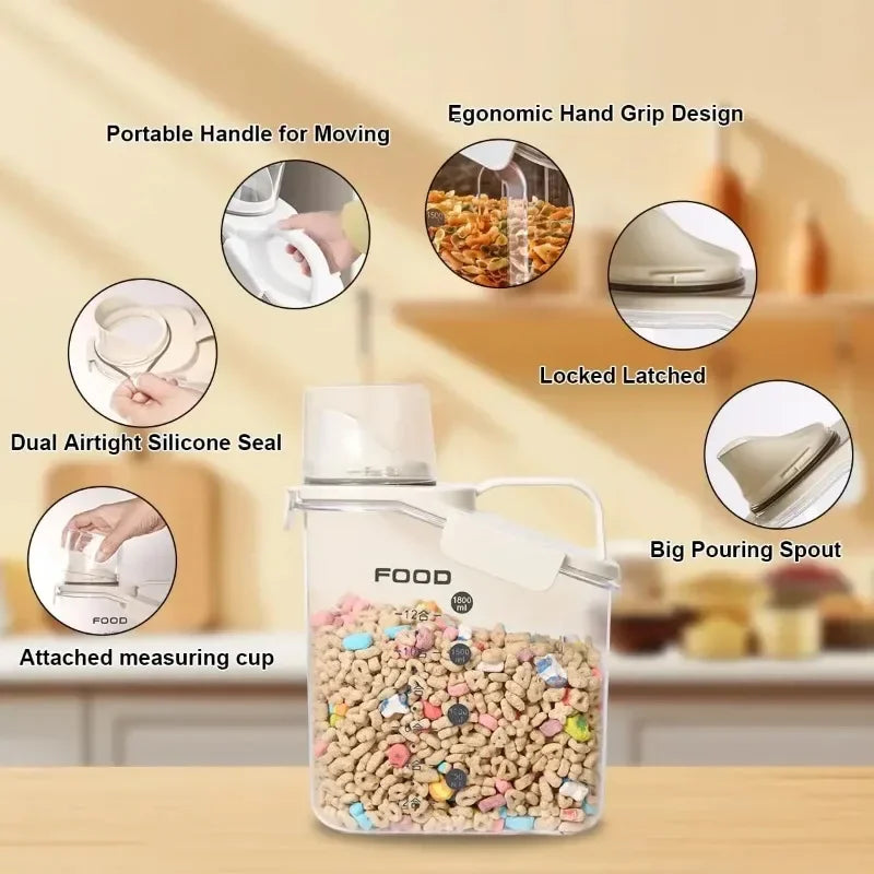 Cereal Containers Storage, 51Fl.Oz/1.5L Compact Crystal Clear Dry Food Storage Containers with Pouring Spout Measuring Cup
