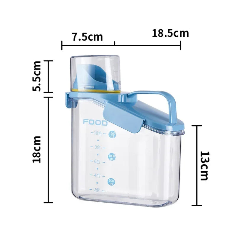 Cereal Containers Storage, 51Fl.Oz/1.5L Compact Crystal Clear Dry Food Storage Containers with Pouring Spout Measuring Cup