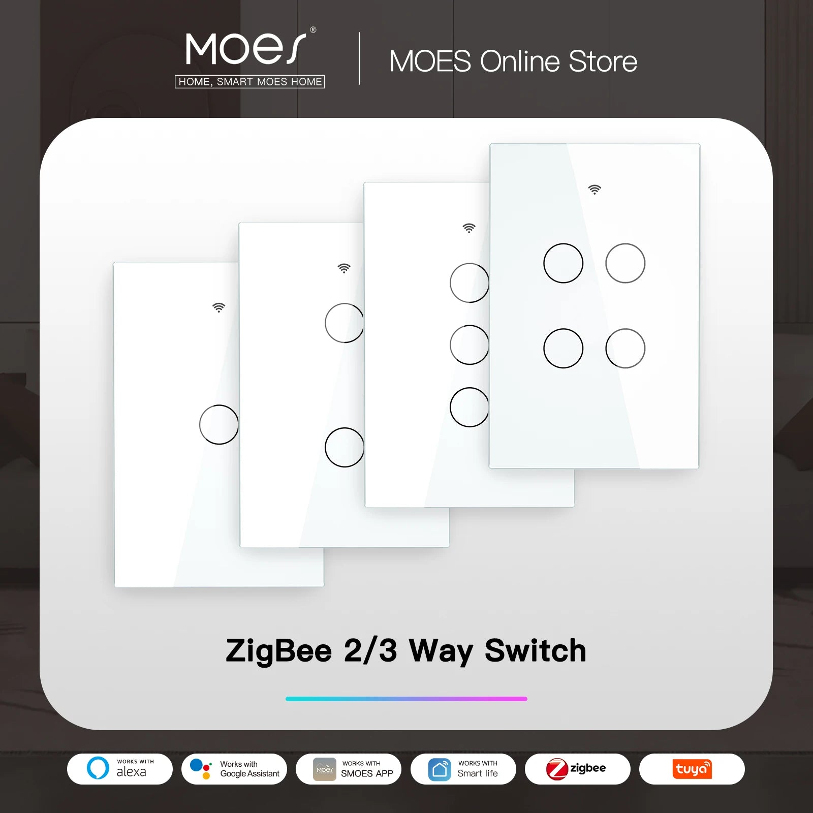 Zigbee Wall Touch Smart Light Switch with Neutral/No Neutral,No Capacitor Smart Life/Tuya 2/3 Way Control Compatible Alexagoogle