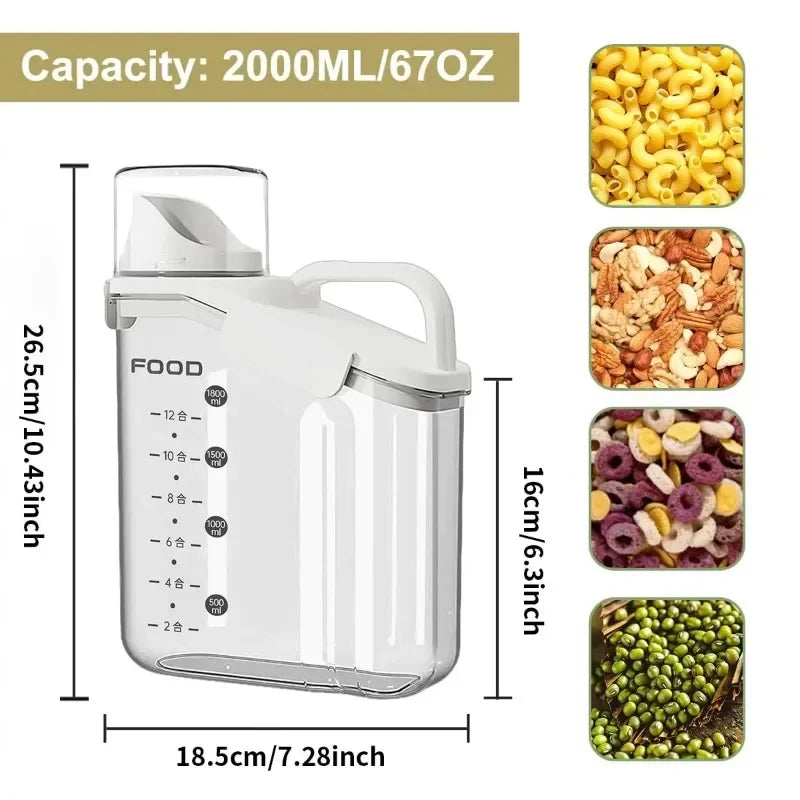 Cereal Containers Storage, 51Fl.Oz/1.5L Compact Crystal Clear Dry Food Storage Containers with Pouring Spout Measuring Cup