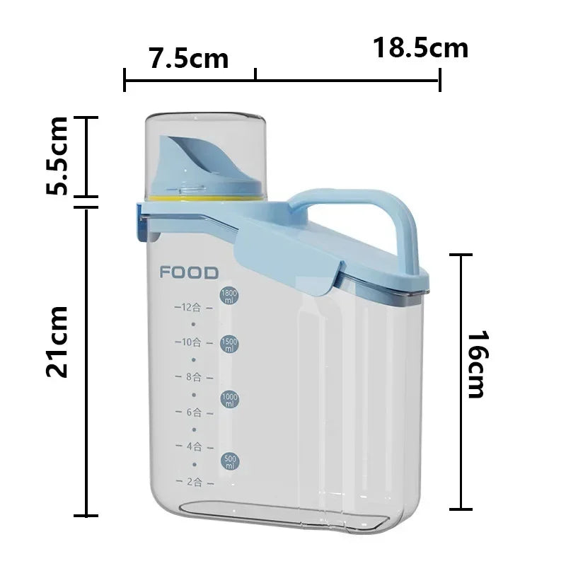 Cereal Containers Storage, 51Fl.Oz/1.5L Compact Crystal Clear Dry Food Storage Containers with Pouring Spout Measuring Cup
