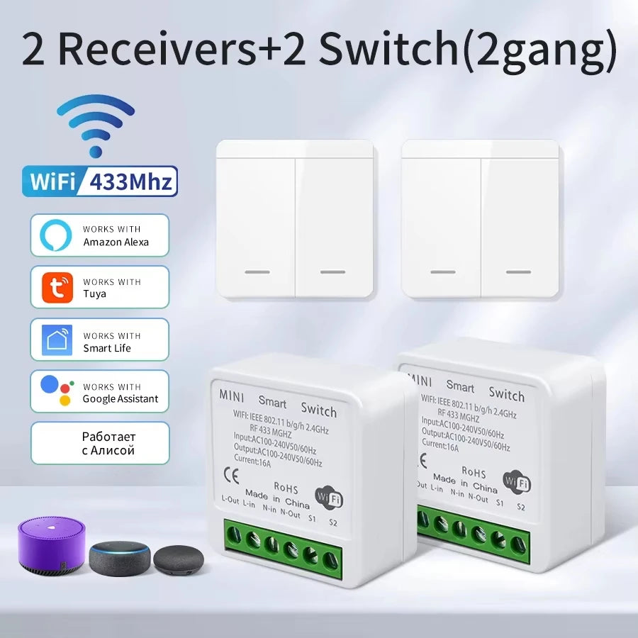Tuya Wifi Smart Light Switch Smart Home Wireless RF 433Mhz Push Button Wall Switch via Alexa Google Home Alice Smart Life App