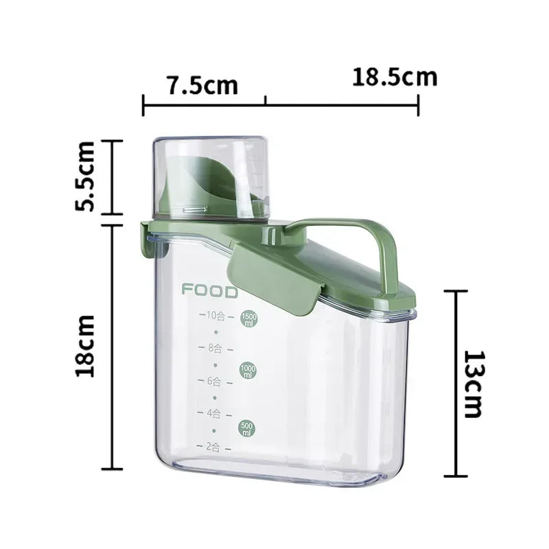 Cereal Containers Storage, 51Fl.Oz/1.5L Compact Crystal Clear Dry Food Storage Containers with Pouring Spout Measuring Cup