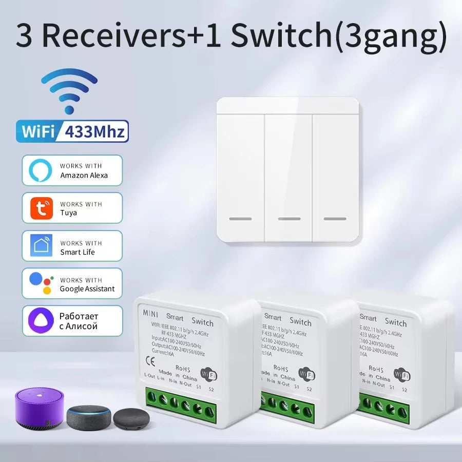 Tuya Wifi Smart Light Switch Smart Home Wireless RF 433Mhz Push Button Wall Switch via Alexa Google Home Alice Smart Life App